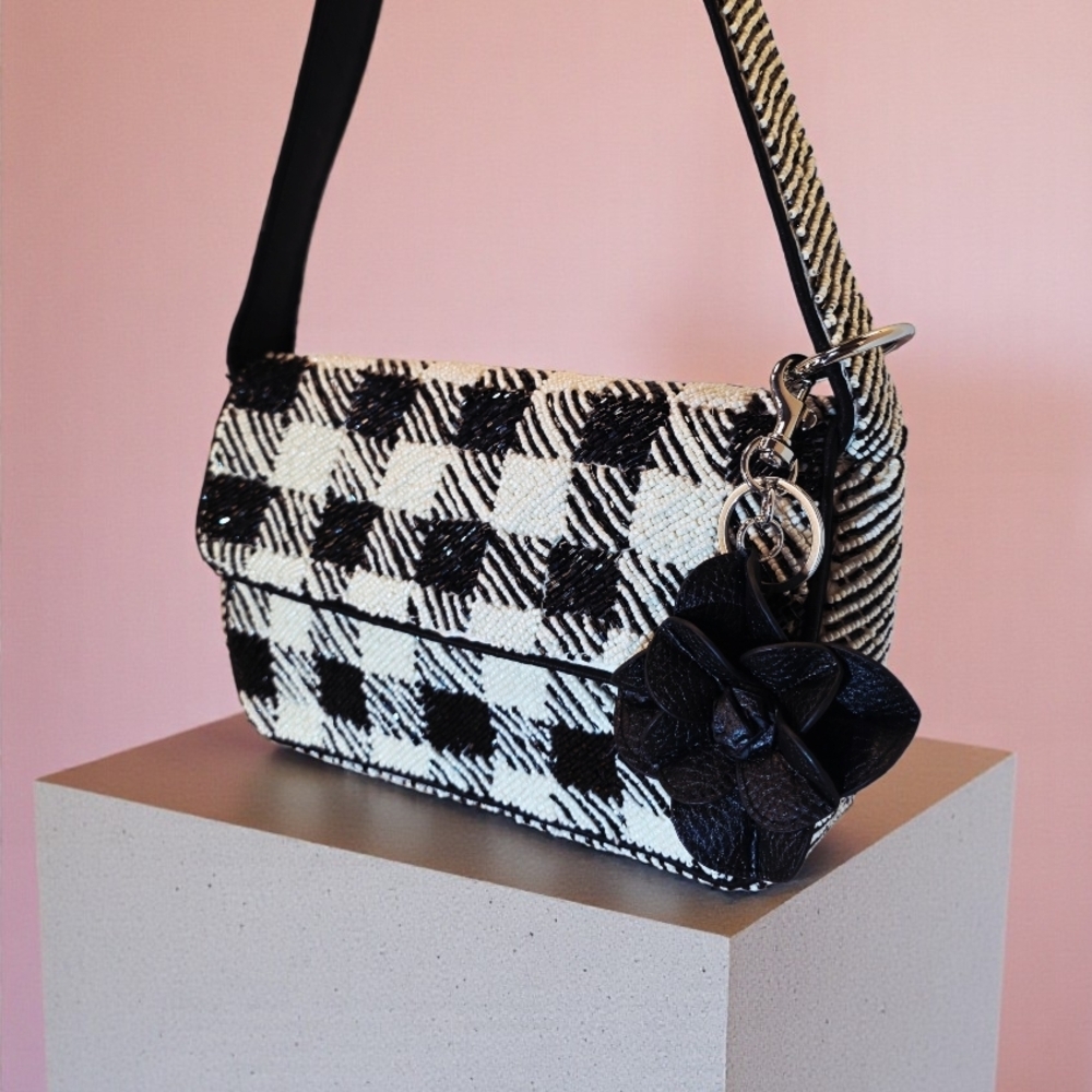 Beaded Black and White Checkered Bag by Rachel Zoe NWT